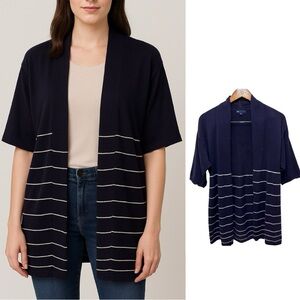 116 GAP | EUC Women’s White Navy Blue Striped Knit Open-Front Cardigan (Size M)